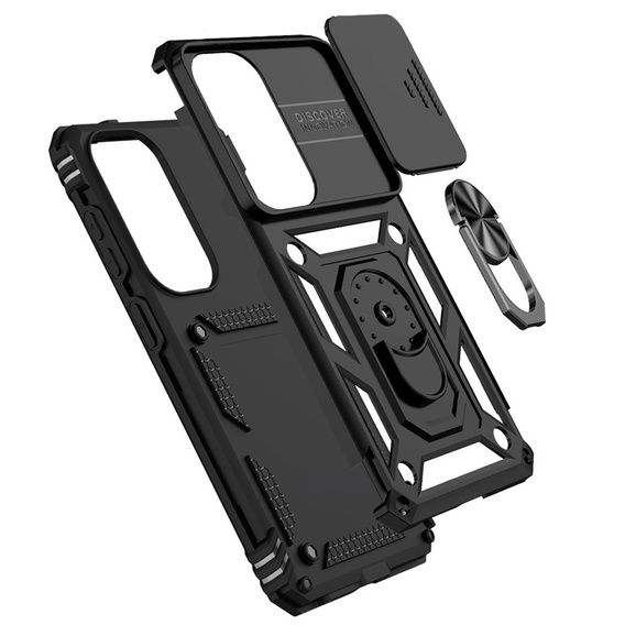 Armoured case with stand and lens cover for Samsung Galaxy S26, black