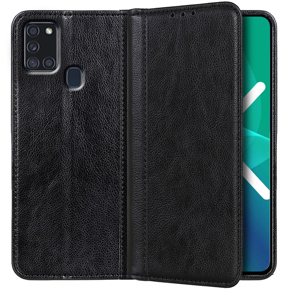 Case for Samsung Galaxy A21S, Wallet Litchi Leather, black