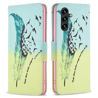 Flip case for Samsung Galaxy A35 5G, Wallet, Feather blue / yellow