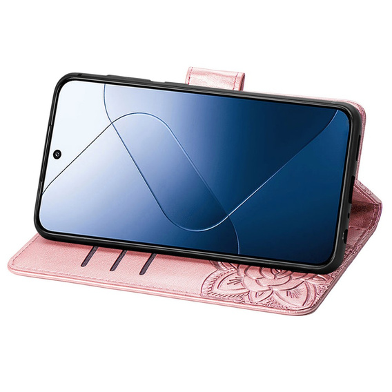 Flip case for Xiaomi 14T, Butterfly, pink rose gold