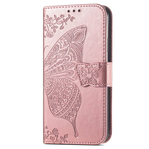 Flip case for Motorola Edge 40 Neo, Butterfly, pink rose gold