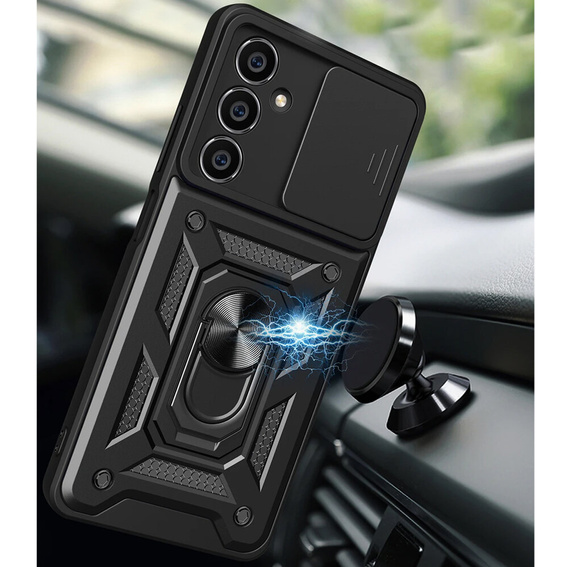 Armored case for Samsung Galaxy A25, armored Slide Ring, black + 9H glass