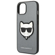 Karl Lagerfeld Case for iPhone 14, Saffiano Choupette Head Patch, silver