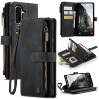 CASEME case for Samsung Galaxy A56 5G, Leather Wallet Cash and Card Slots, with strap, black