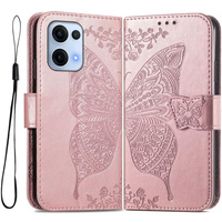 Flip case for Oppo Reno 13, Butterfly, pink rose gold