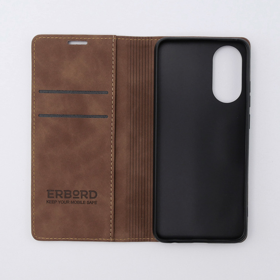 Case for Oppo A78 4G, ERBORD Vintage, wallet with flap, coffee