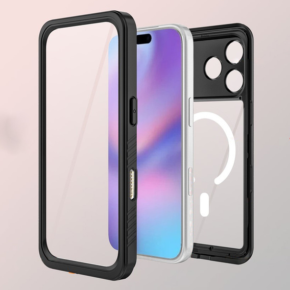 Redpepper case for iPhone 17 Pro, IP68 waterproof, for MagSafe, transparent with black sides