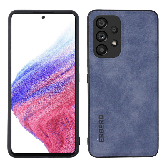 Case for Samsung Galaxy A53, ERBORD Business, with metal plate for car mounts, blue