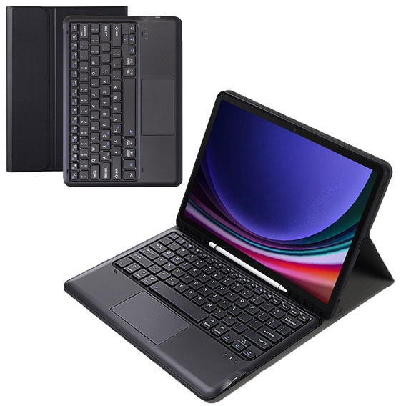Case + keyboard Samsung Galaxy Tab S9+, Leather Pen Slot TouchPad, black