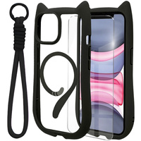 Case for iPhone 11, for MagSafe, Cute Cat, black + Screen Glass