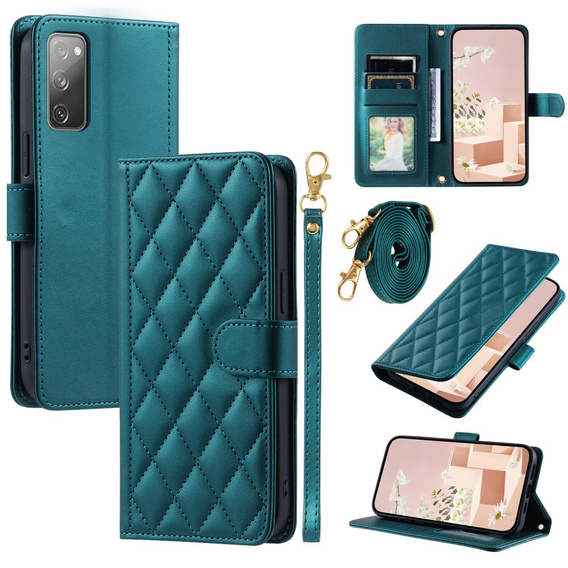 Flip case for Samsung Galaxy S20 FE, Rhombus Crossbody Leather, dark green