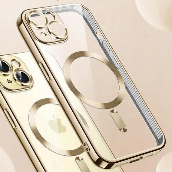 Case for iPhone 15, Electro MagSafe, gold + Screen Glass