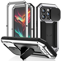 Case for iPhone 15 Pro, R-JUST CamShield Slide, armoured, silver / black