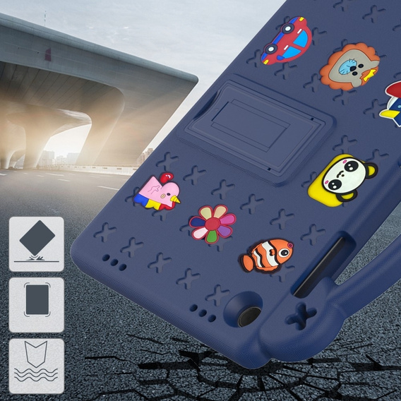 Children's case for Samsung Galaxy Tab A9+, Cute Patterns, with stand, dark blue