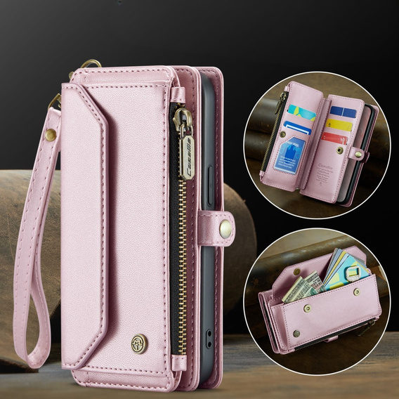 Case CASEME for iPhone16E, RFID Leather Wallet, with shoulder strap, pink