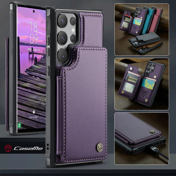 CASEME flip case for Samsung Galaxy S25 Ultra, Litchi Wallet, purple