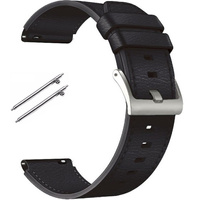 22mm Genuine Leather Coated Silicone Watch Band - Black