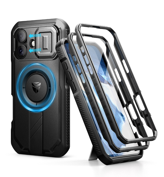 Armored case for iPhone 16, Dexnor CamProtect MagSafe, black (Two frames)