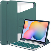 Keyboard case for Samsung Galaxy Tab S6 Lite 2024 / 2022 / 2020, Rotary 360° Leather, dark green