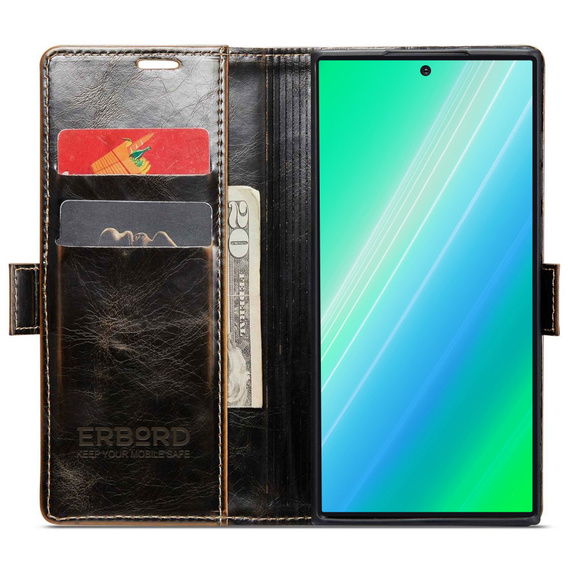 Flip case for Samsung Galaxy S23 Ultra, ERBORD Waxy Wallet, brown
