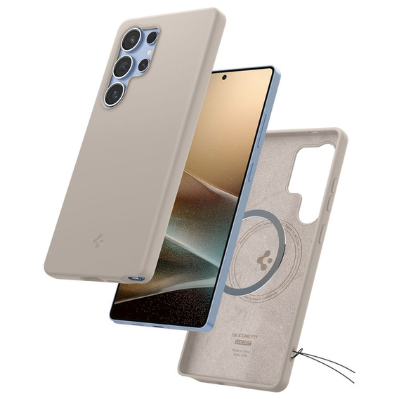Spigen Case for Samsung Galaxy S25 Ultra, Silicone Fit Mag, gray + Tempered Glass