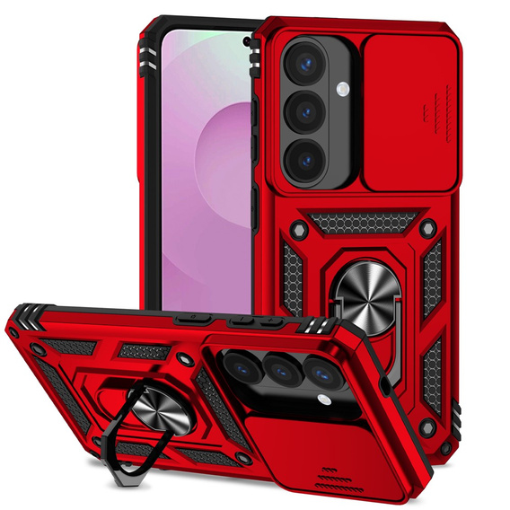 Armoured case with stand and lens cover for Samsung Galaxy S26, red