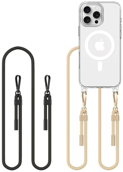 Case with lanyard for iPhone 16 Pro, ERBORD MagSafe, transparent + Glass for screen