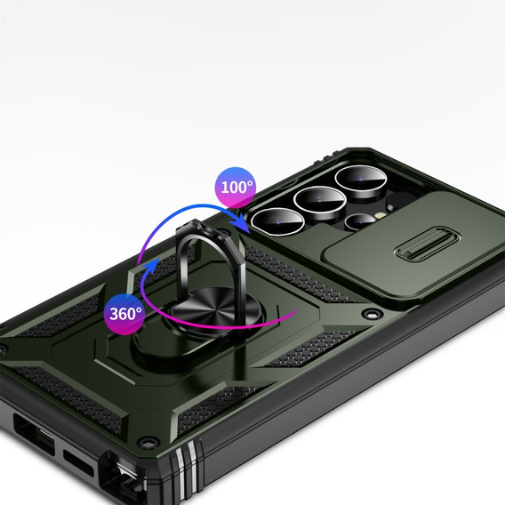 Case for Samsung Galaxy S25 Ultra, KickStand Camera Lens, dark green