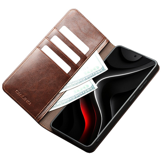 Qialino leather case with flap Wallet for Samsung Galaxy S26, brown