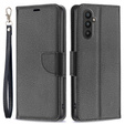 Flip case for Samsung Galaxy A25 5G, Wallet Litchi Leather, black + 9H glass