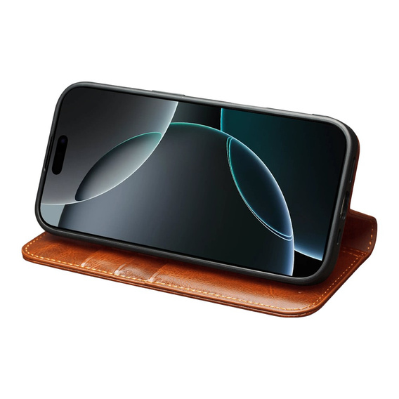 QIALINO Genuine Cow Leather flip case for iPhone 17 Pro Max, brown
