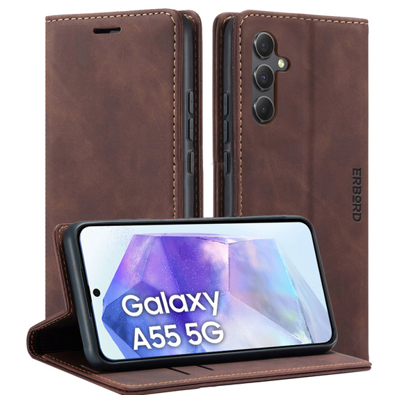 Case for Samsung Galaxy A55, ERBORD Vintage, coffee + Screen Glass