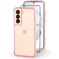 Case for Samsung Galaxy S21, Electro heart, pink rose gold + Full Glue Ceramic Glass