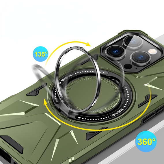 Case for iPhone 16 Pro Max, armored with stand and handle plate, green