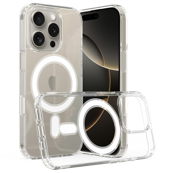 MagSafe Magnetic Case for iPhone 16 Pro Max, ERBORD CrystalMag, transparent + Glass for screen