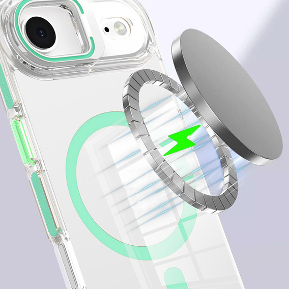 Case for iPhone Air, for MagSafe, with stand, transparent with green inserts