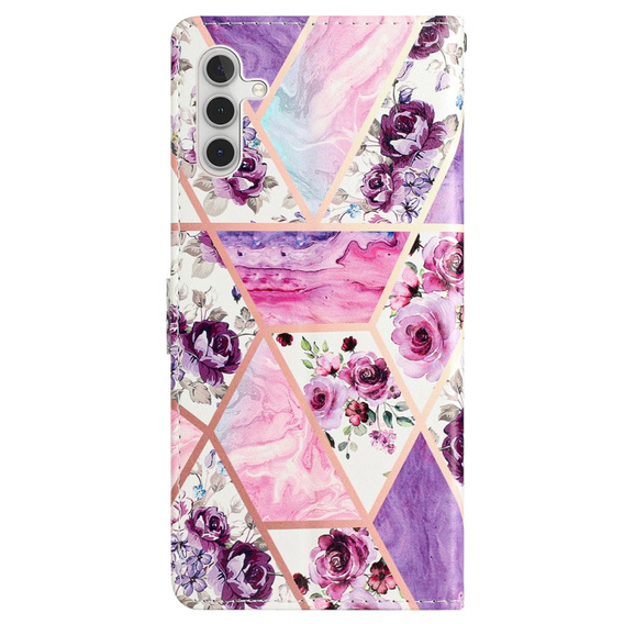 Flip case for Samsung Galaxy A25 5G, Wallet, marble & flowers, pink + 9H glass