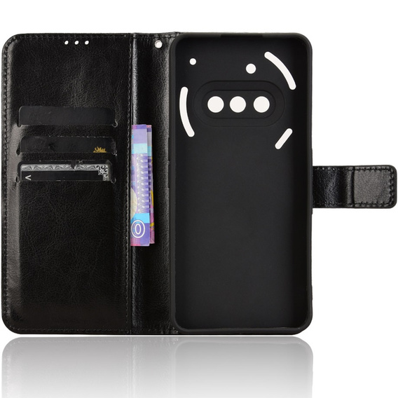 Flip case for Nothing Phone 3A, Crazy Horse Wallet, black
