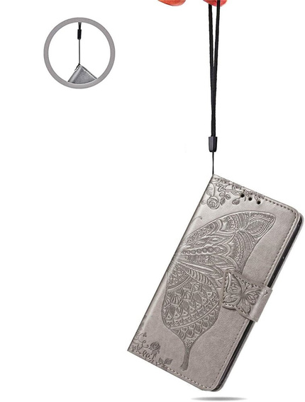 Flip case for Motorola Edge 50 Pro, Butterfly, grey