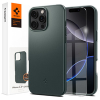Spigen case for iPhone 16 Pro, Thin Fit Mag, green + 9H tempered glass
