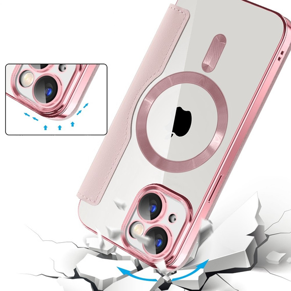 Flip case for iPhone 15, RFID Wallet MagSafe CamShield, pink