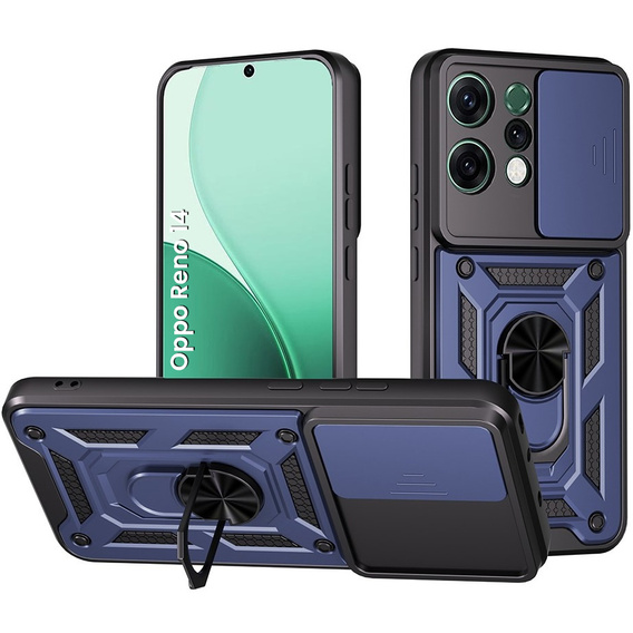 Armoured case for Oppo Reno 14, with camera protection, with stand, blue
