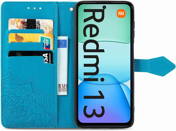Flip case for Xiaomi Redmi 13, Mandala, blue