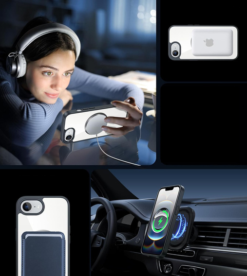 Magnetic Case for iPhone 16E, MagSafe, black + 9H tempered glass