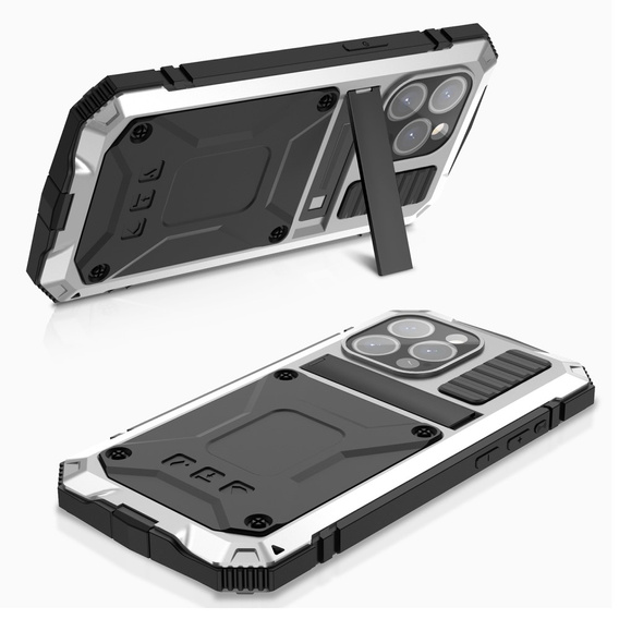 Case for iPhone 15 Pro, R-JUST, armoured, silver / black