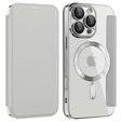 Flip case for iPhone 16 Pro, RFID Wallet MagSafe CamShield, silver