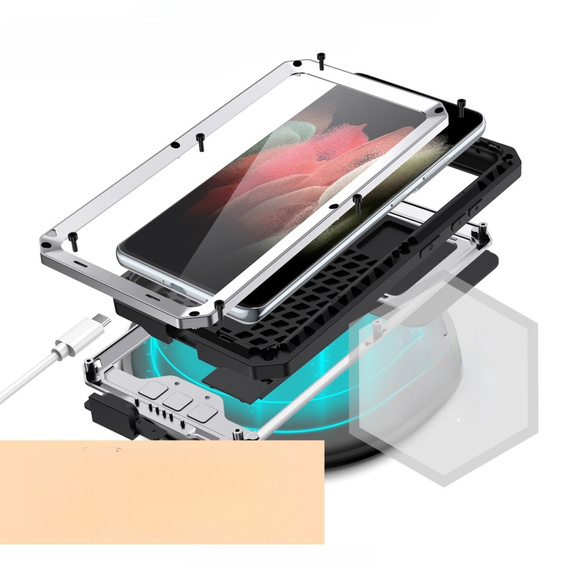 Case for Samsung Galaxy S21 Ultra, R-JUST CamShield Slide, armoured, silver / black