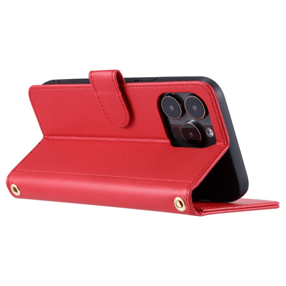 Flip case for iPhone 16 Pro, Rhombus Crossbody Leather, red
