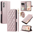 Flip case for Samsung Galaxy S25, Rhombus Crossbody Leather, pink rose gold