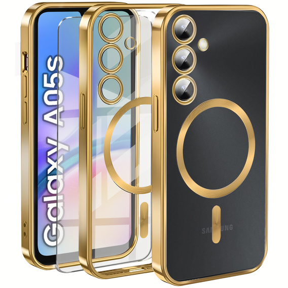 Case for Samsung Galaxy A05s, Electro MagSafe, gold + Screen Glass